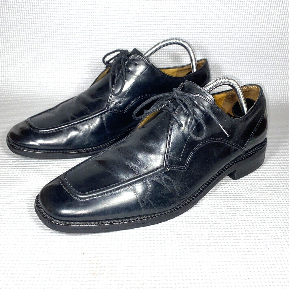 Cole Haan Oxford Black Leather Square Toe Stitched Lace Up Dress Men's 10 1/2 M - Picture 3 of 9